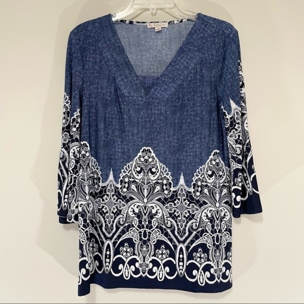 Dress Barn Embroidered Denim Chambray Top Size S